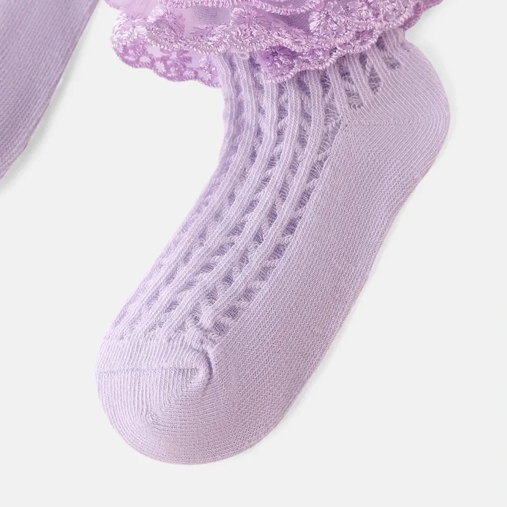 PATPAT baby girls Lace Trim Mesh Thin Socks Bundle of 3 - Mixed Sizes